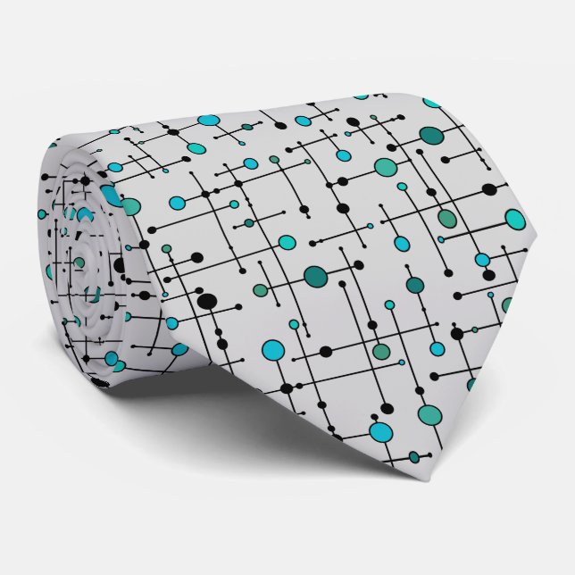 Mid-century modern style Aqua Blue Dot Neck Tie (Rolled)