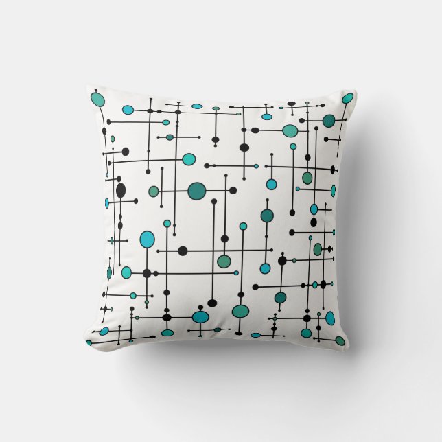 Mid-century modern style Aqua Blue Dot Throw Pillow (Front)