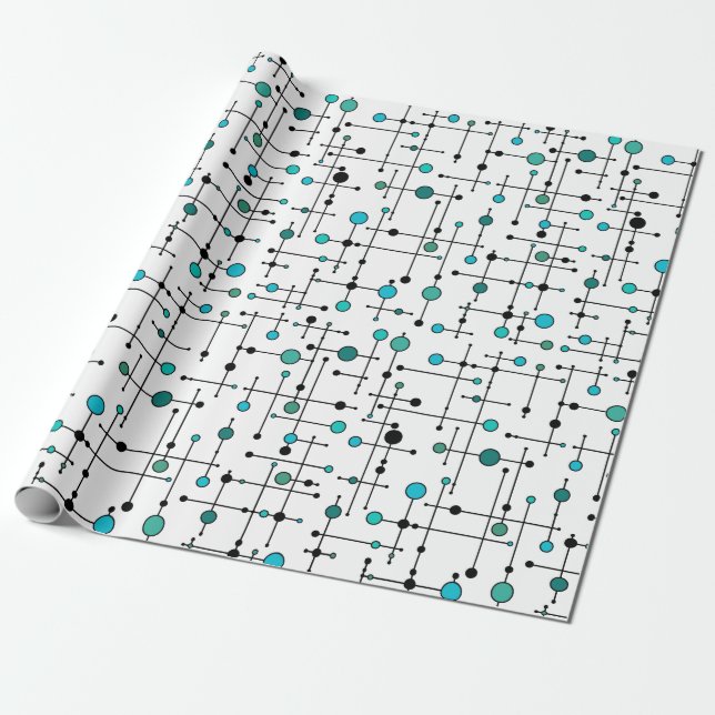Mid-century modern style Aqua Blue Dot Wrapping Paper (Unrolled)