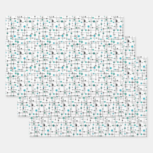 Mid-century modern style Aqua Blue Dot Wrapping Paper Sheets
