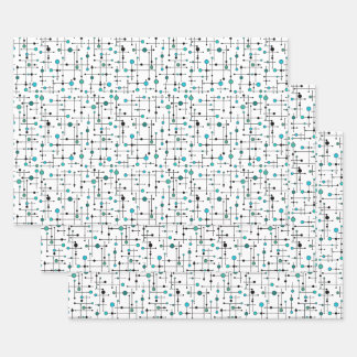 Mid-century modern style Aqua Blue Dot Wrapping Paper Sheets
