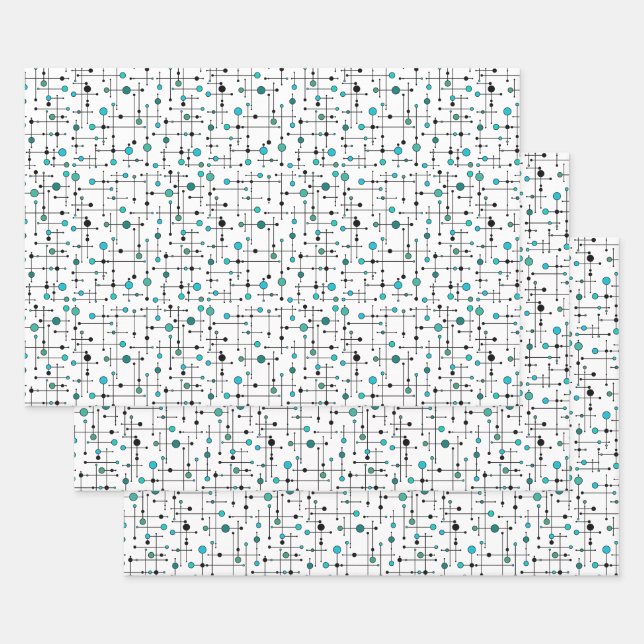 Mid-century modern style Aqua Blue Dot Wrapping Paper Sheets (Set)