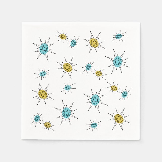 Mid Century Modern style, Atomic Starburst Napkins (Front)