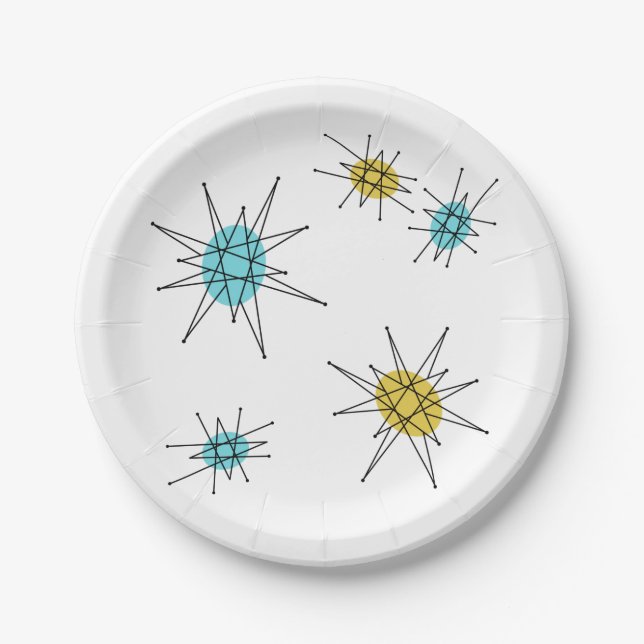 Mid Century Modern style, Atomic Starburst Paper Plates (Front)