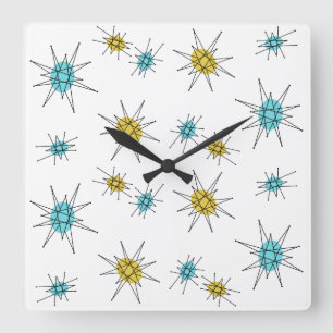 Mid Century Modern style, Atomic Starburst Square Wall Clock