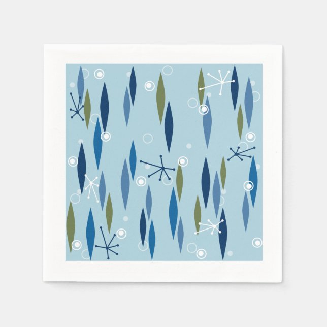 Mid-century Modern style Blue and Green Starburst Napkins (Front)