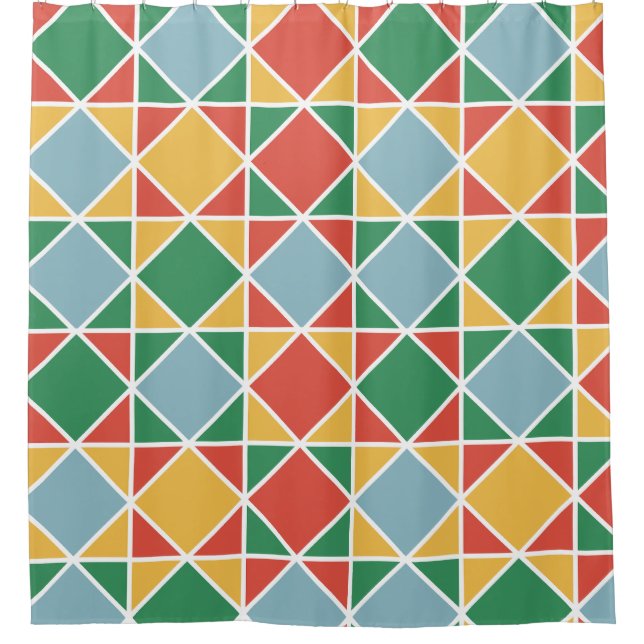 Mid century modern style colorful pattern yellow shower curtain (Front)