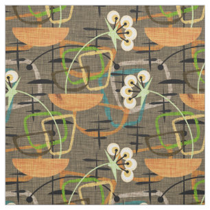 Mid Century Modern Style Flowers in Wood Bowls Fabric