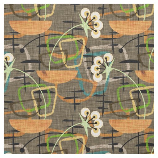 Mid Century Modern Style | Flowers in Wood Bowls Fabric