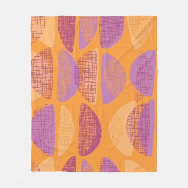 Mid century modern style illustration pattern fleece blanket (Front)