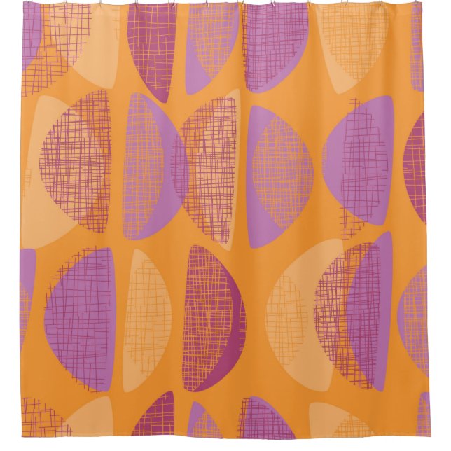 Mid century modern style illustration pattern shower curtain (Front)