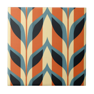Mid-Century Modern Stylised Geometric Pattern Ceramic Tile