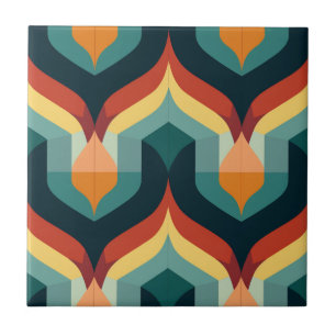 Mid-Century Modern Stylised Geometric Pattern Ceramic Tile