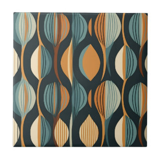 Mid-Century Modern Stylised Geometric Pattern Ceramic Tile