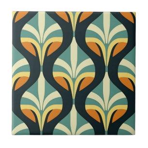 Mid-Century Modern Stylised Geometric Pattern Ceramic Tile