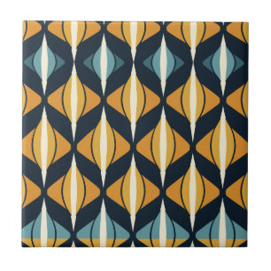 Mid-Century Modern Stylised Geometric Pattern Ceramic Tile