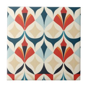 Mid-Century Modern Stylised Geometric Pattern Ceramic Tile