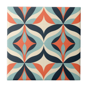 Mid-Century Modern Stylised Geometric Pattern Ceramic Tile