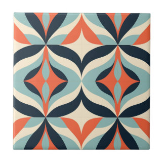Mid-Century Modern Stylised Geometric Pattern Ceramic Tile