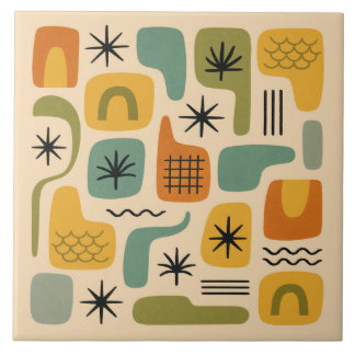 Mid Century Modern Summer Starburst Pattern Ceramic Tile