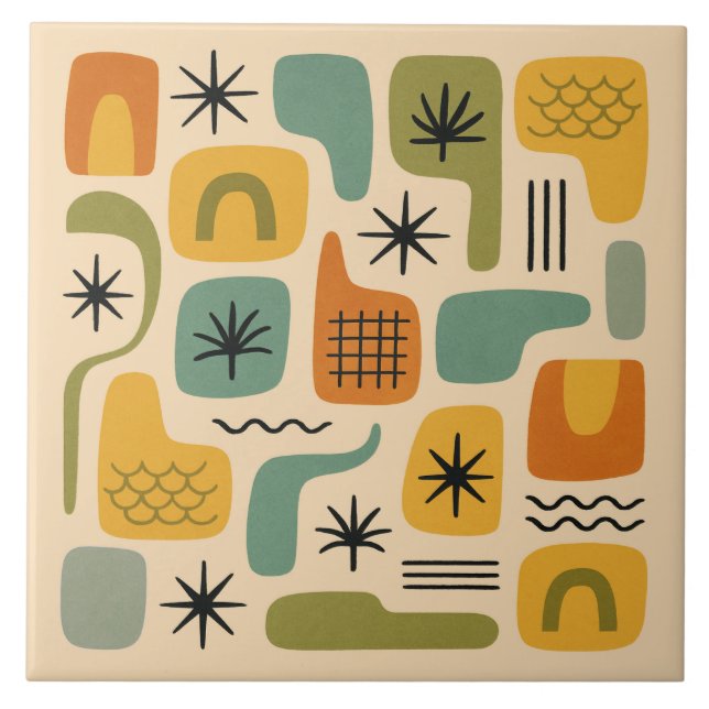 Mid Century Modern Summer Starburst Pattern Ceramic Tile (Front)