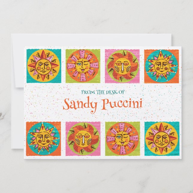 Mid Century Modern Sun Faces Note Card (Front)