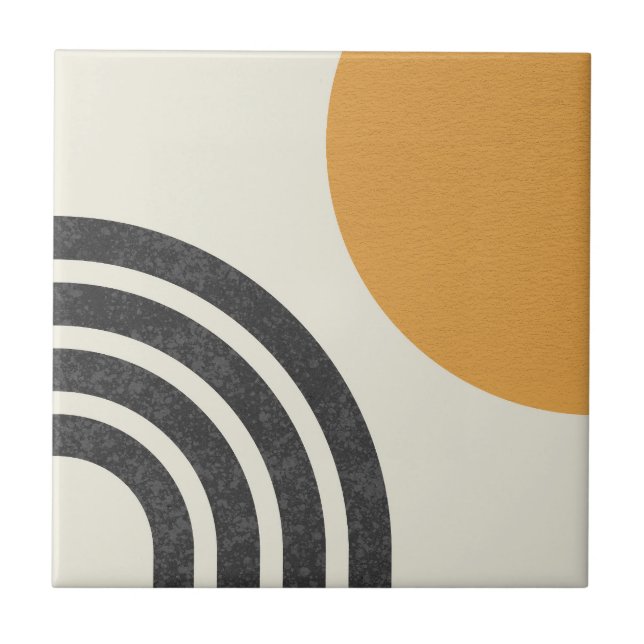 Mid century modern Sun & Rainbow Ceramic Tile (Front)