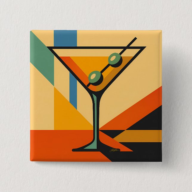 Mid Century Modern Sunrise Bauhaus Martini Button (Front)
