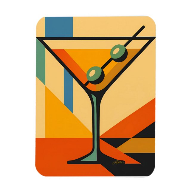 Mid Century Modern Sunrise Bauhaus Martini Magnet (Vertical)