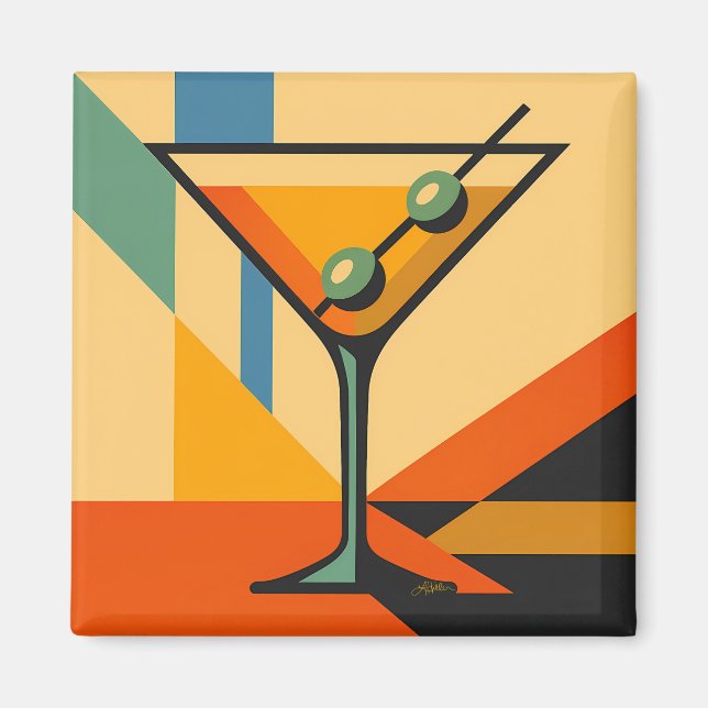 Mid Century Modern Sunrise Bauhaus Martini Magnet (Front)