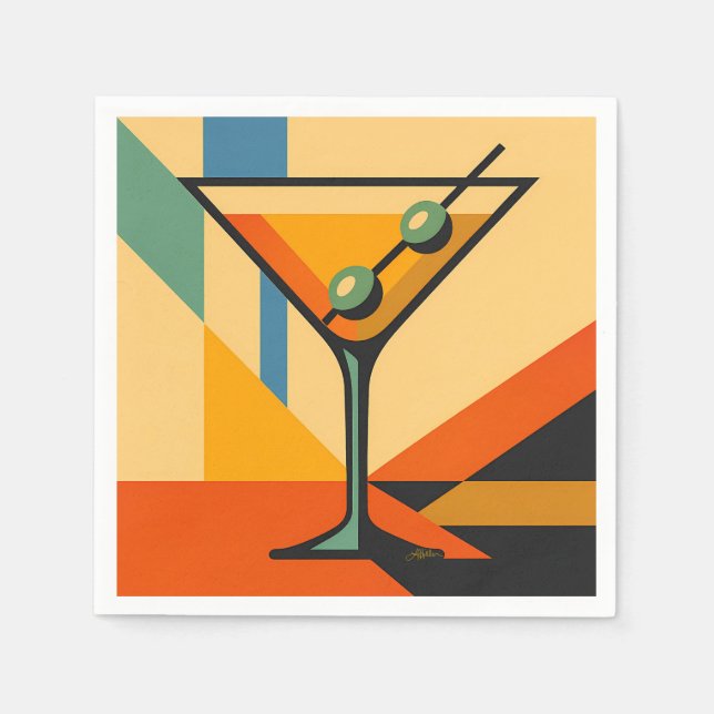 Mid Century Modern Sunrise Bauhaus Martini Napkins (Front)