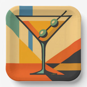Mid Century Modern Sunrise Bauhaus Martini Paper Plates