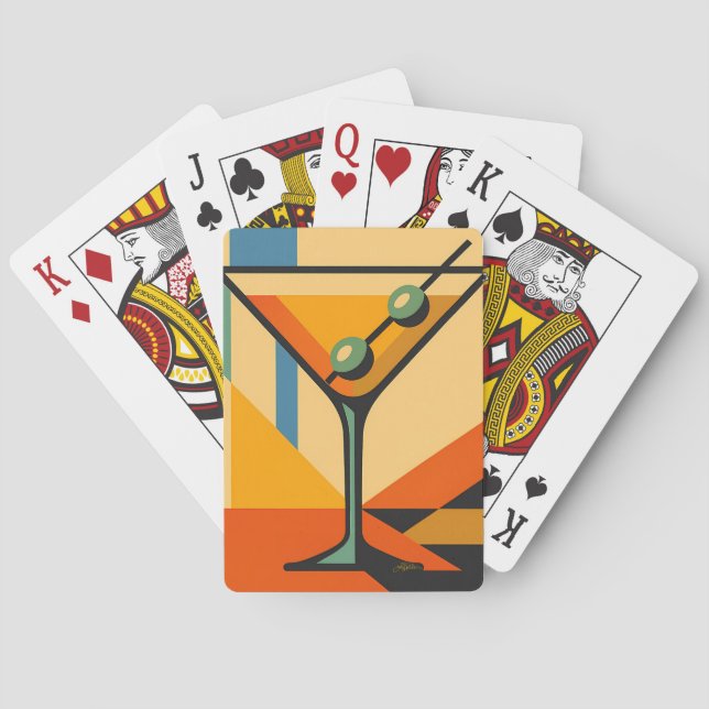 Mid Century Modern Sunrise Bauhaus Martini Poker Cards (Back)