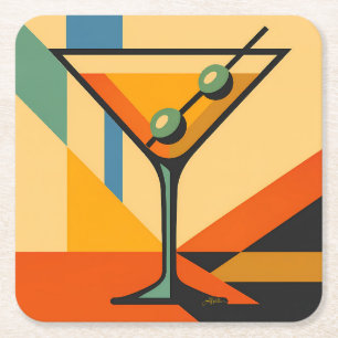 Mid Century Modern Sunrise Bauhaus Martini Square Paper Coaster