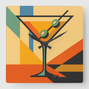 Mid Century Modern Sunrise Bauhaus Martini Square Wall Clock