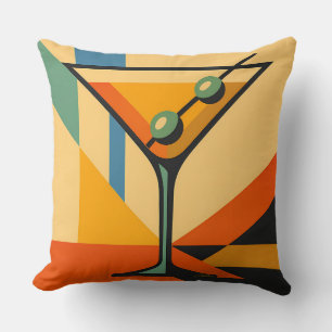 Mid Century Modern Sunrise Bauhaus Martini Throw Pillow