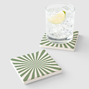 Mid century modern Sunshine Green White pattern Stone Coaster