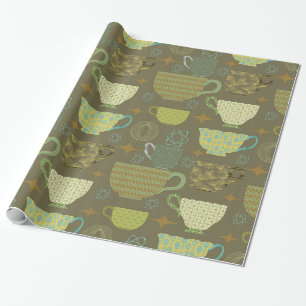 Mid Century Modern Taupe Teacup Wrapping Paper