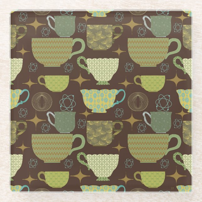 Mid Century Modern Teacup Brown Glass Coaster (Front)