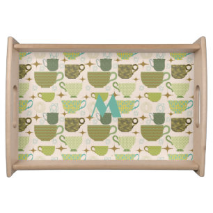 Mid Century Modern Teacup Monogram Serving Tray