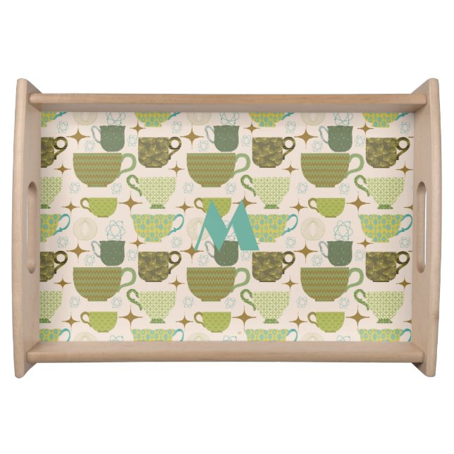 Mid Century Modern Teacup Monogram Serving Tray (Front)