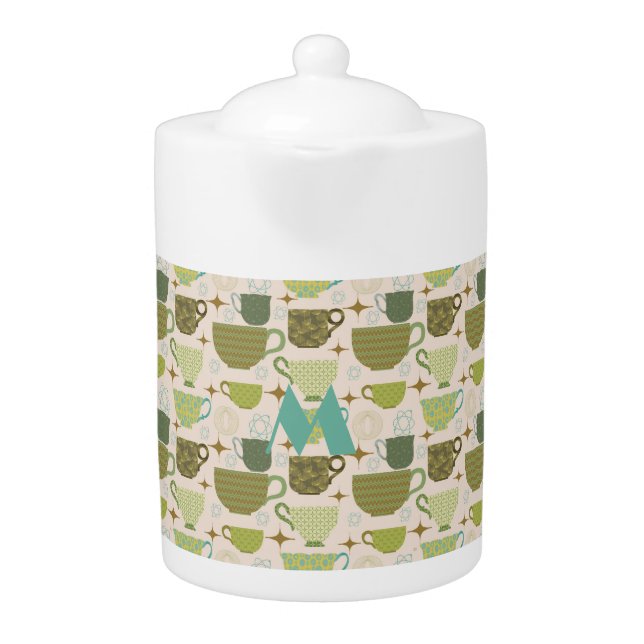 Mid Century Modern Teacup Monogram Teapot (Front)