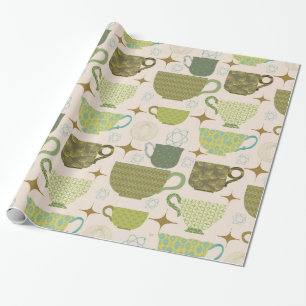 Mid Century Modern Teacup Pattern Wrapping Paper
