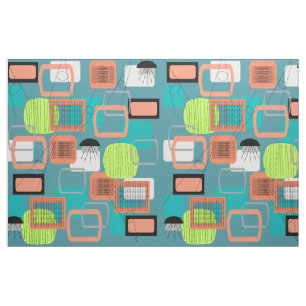 Mid-Century Modern Teal Abstract Fabric