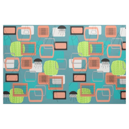 Mid-Century Modern Teal Abstract Fabric