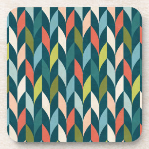 Mid-Century Modern Teal & Coral Pattern Beverage Coaster