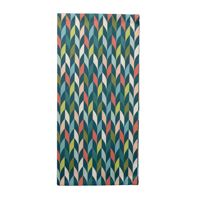 Mid-Century Modern Teal & Coral Pattern Cloth Napkin (Half Fold)