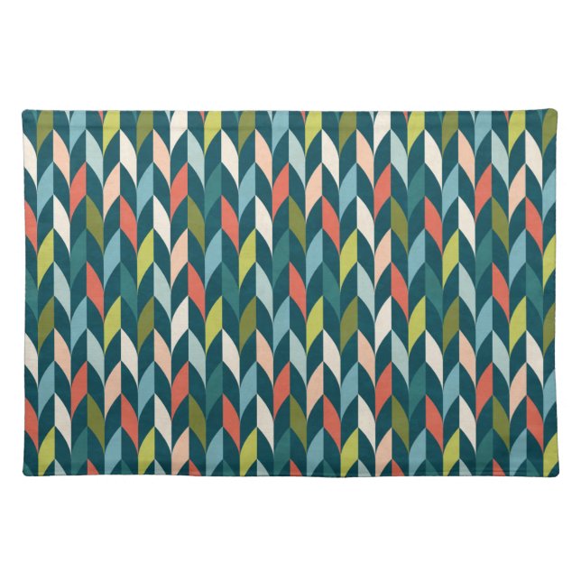 Mid-Century Modern Teal & Coral Pattern Cloth Placemat (Front)