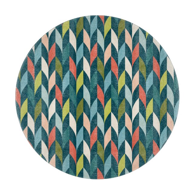 Mid-Century Modern Teal & Coral Pattern Cutting Board (Front)