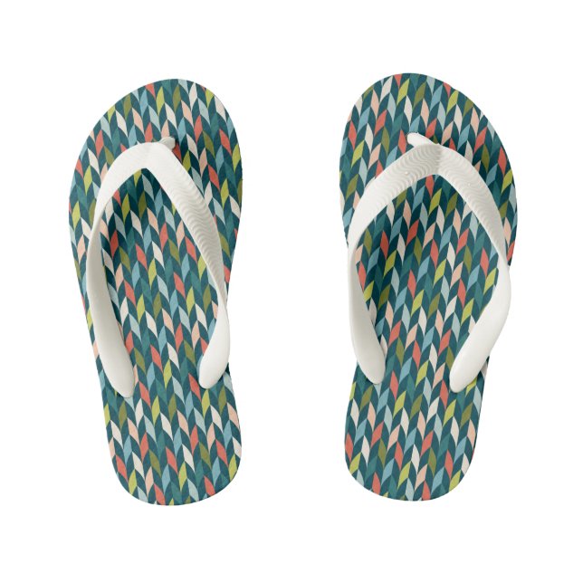 Mid-Century Modern Teal & Coral Pattern Kid's Flip Flops (Footbed)